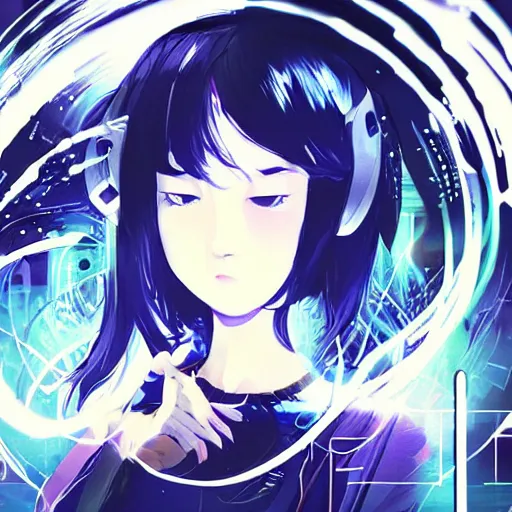 Image similar to Frequency indie album cover, luxury advertisement, indigo filter, blue and black colors. highly detailed post-cyberpunk sci-fi close-up schoolgirl in asian city in style of cytus and deemo, mysterious vibes, by Tsutomu Nihei, by Yoshitoshi ABe, by Ilya Kuvshinov, by Greg Tocchini, nier:automata, set in half-life 2, beautiful with eerie vibes, very inspirational, very stylish, with gradients, surrealistic, dystopia, postapocalyptic vibes, depth of field, mist, rich cinematic atmosphere, perfect digital art, mystical journey in strange world, beautiful dramatic dark moody tones and studio lighting, shadows, bastion game, arthouse