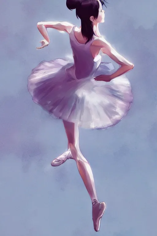 Image similar to ballerina, artwork made by makoto shinkai, inspired in hirohiko araki, clean details, light color palette, anatomically proportional, hd