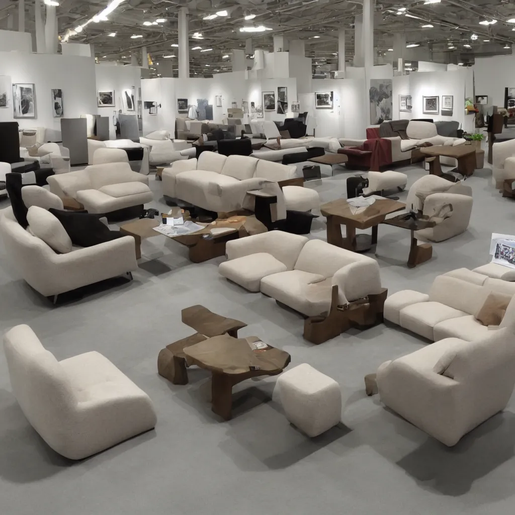 Image similar to sofa and lounge chairs as exhibition exposition