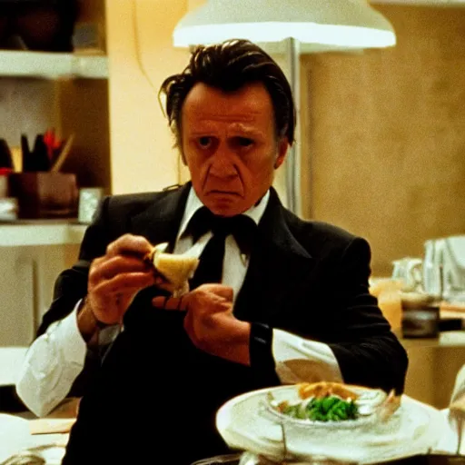 Image similar to Harvey Keitel eating pasta in American Psycho (1999)