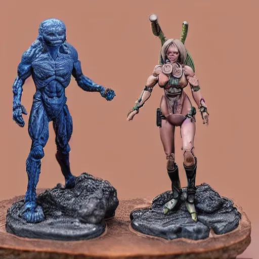 Image similar to 80mm resin detailed miniature of a Alien with a Human Female Warrior, Product Introduction Photos