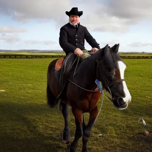 Image similar to an irishman on a horse drinking a guinness