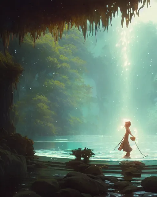 Image similar to highly detailed vfx portrait of a mage casting a water spell, unreal engine, greg rutkowski, loish, rhads, beeple, makoto shinkai and lois van baarle, ilya kuvshinov, rossdraws, tom bagshaw, alphonse mucha, global illumination, detailed and intricate environment