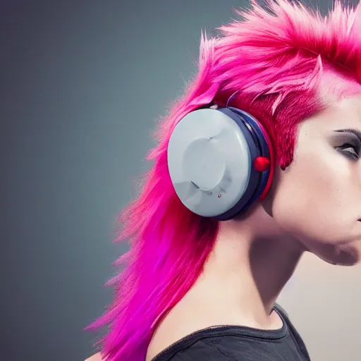 Image similar to Picture of Punk rocker with pink spike hair listening to music with Red Audio-technical ATH-W1000 Wood headphones