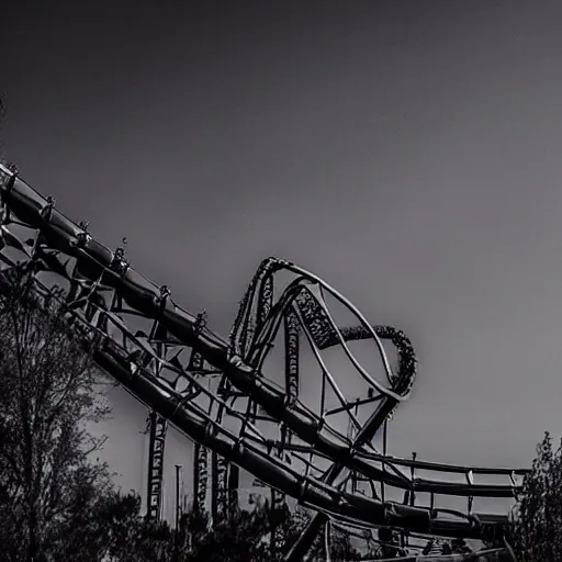 Prompt: photo of a roller coaster with a apocalyse theme