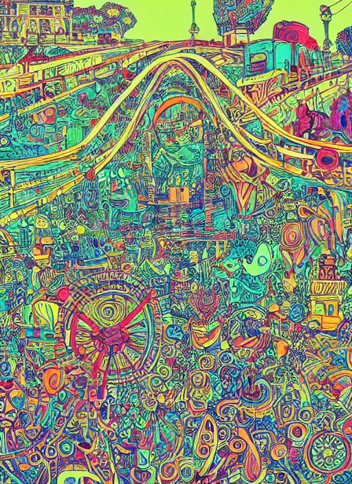 Image similar to dolores park in san francisco, an ultrafine detailed illustration by james jean, intricate linework, bright colors, final fantasy, behance contest winner, vanitas, angular, altermodern, unreal engine 5 highly rendered, global illumination, radiant light, detailed and intricate environment