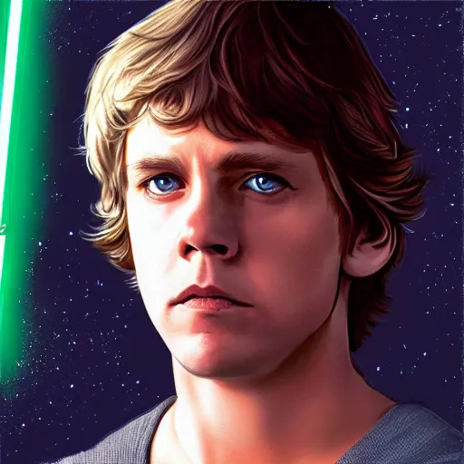 Prompt: Luke Skywalker, photo realistic, cover art