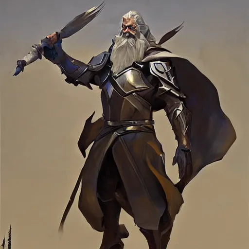 Image similar to greg manchess portrait painting of partially armored gandalf as overwatch character, medium shot, asymmetrical, profile picture, organic painting, sunny day, matte painting, bold shapes, hard edges, street art, trending on artstation, by huang guangjian and gil elvgren and sachin teng