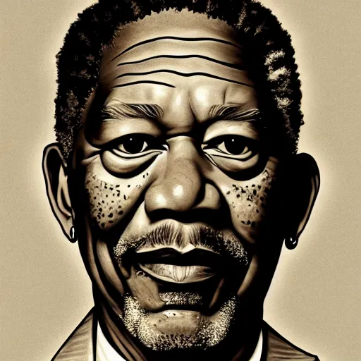 Image similar to An illustration of Morgan Freeman in the style of MeatCanyon, Face Portrait, hyper detailed, deviantart,