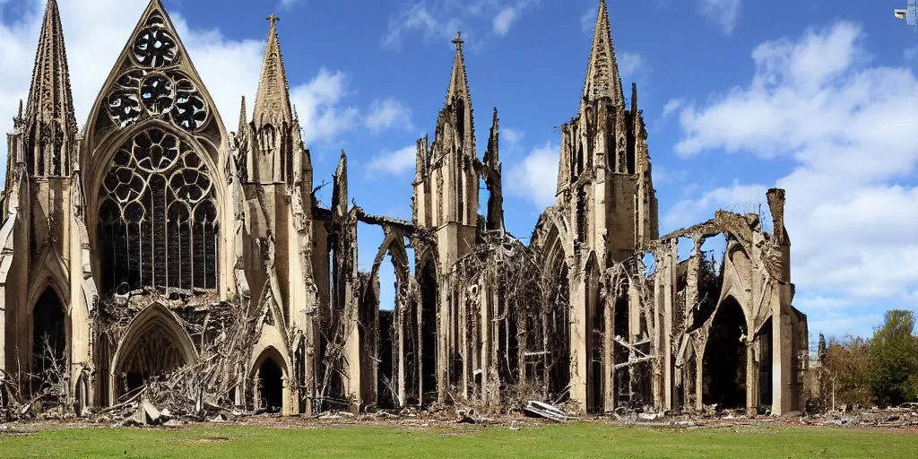 Prompt: A cathedral in ruins in the style of The Simpsons
