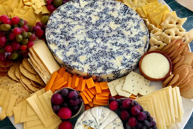 Image similar to A large cheese platter with crackers