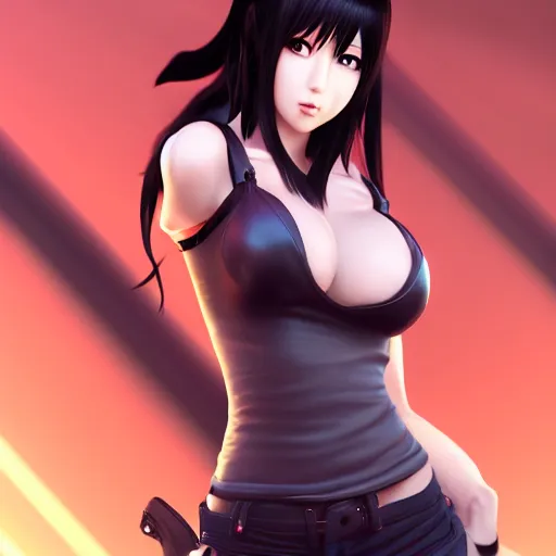 Image similar to face and body shot of tifa lockhart by wlop, rossdraws, mingchen shen, bangkuart, sakimichan, yan gisuka, jeongseok lee, artstation, 4k