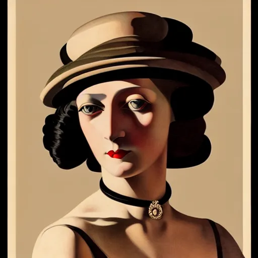 Prompt: a woman wearing weimar berlin fashion, 1 9 2 0's, looking at the camera, aesthetic, elaborate, intricate, highly detailed, detailed face, smooth, sharp focus, occlusion shadow, rim light, art by greg rutkowski and ilya kuvshinov and salvador dali,