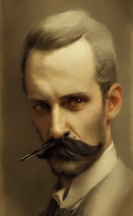 Prompt: portrait of a victorian man with a handlebar moustache, male, detailed face, victorian, highly detailed, cinematic lighting, digital art painting by greg rutkowski