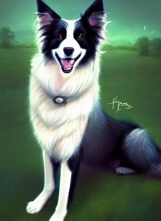 Prompt: wide angle beautiful full body portrait of a cute anthro male border collie fursona with two legs posing in front of a park, character design by charlie bowater, henry asencio, and ross tran, furry art, furaffinity, scenic background, beautiful, glamor pose, detailed, aesthetic, trending on artstation