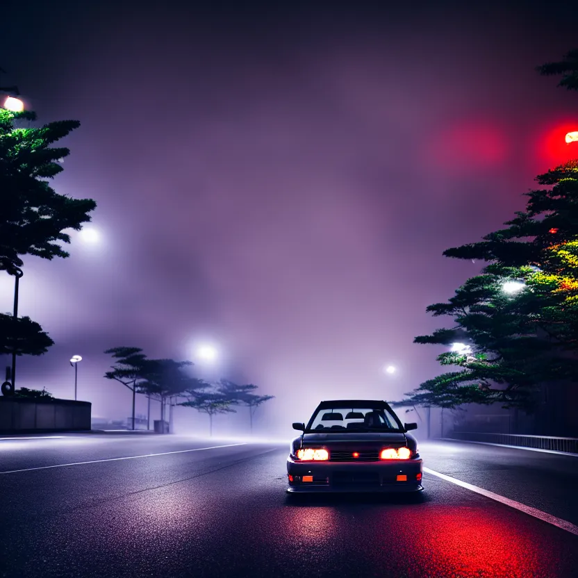 Image similar to one car JZX90 twin turbo drift middle of empty street, misty kanagawa prefecture, night, cinematic color, photorealistic, highly detailed,