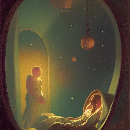 Prompt: Dreaming of outerspace, by Petrus van Schendel, lofi colors