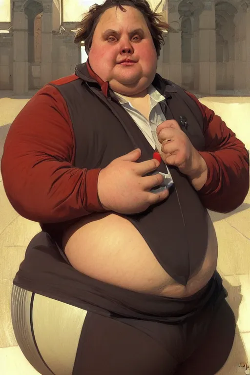 Prompt: a middle aged obese man as a canon ball performer, realistic painting, symmetrical, highly detailed, digital painting, artstation, concept art, smooth, sharp focus, illustration, cinematic lighting, art by artgerm and greg rutkowski and alphonse mucha