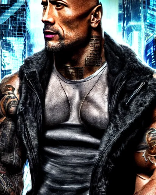 Image similar to epic portrait of cyberpunk dwayne johnson