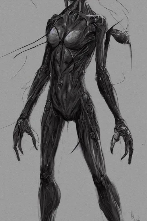 Image similar to full body alien female concept art, humanoid form, insect based, digital art, in the style of ben lol, brian sum, ramil sunga, herbert lowis, furio tedesschi, christopher cao, frederic daoust, joe botardo, artstation, pinterest, deviantart, photoshop, unreal engine