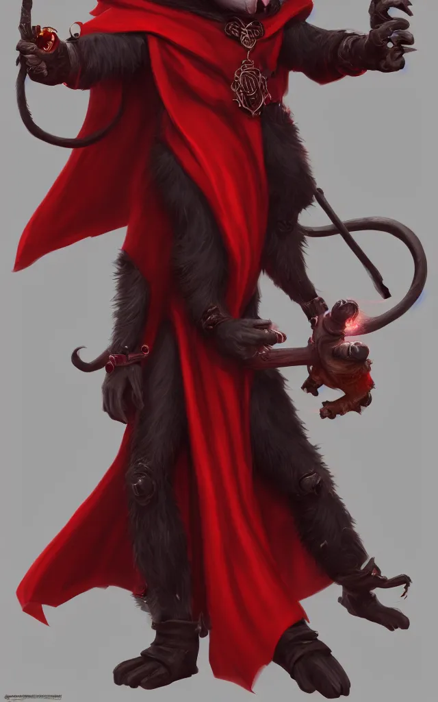 Image similar to a anthropomorphic ferret is a dark warlock dressed red robes, he's very menacing and evil, hyperdetailed, artstation, cgsociety, 8 k