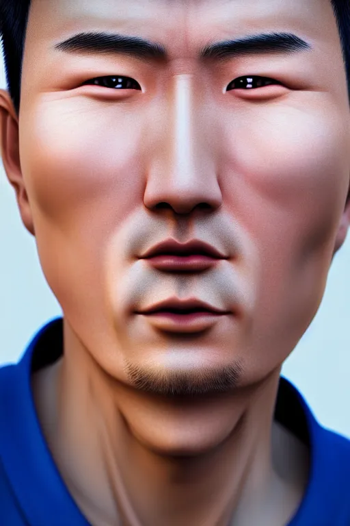 Prompt: hyperrealistic close-up very expressive biomechanic chinese man highly detailed concept art eric zener elson peter cinematic blue lighting high angle hd 8k sharp shallow depth of field