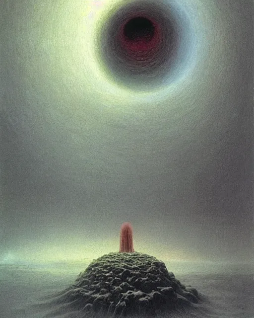 Image similar to the creature at the end of the universe, painted by zdzislaw beksinski