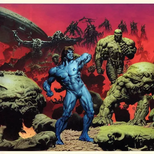 Prompt: asimovs foundation by frank frazetta, ken kelly, simon bisley, richard corben