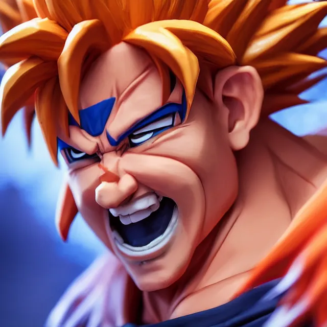 Image similar to portrait of happy goku made of clay, artstation, artgerm, hyper detailed, bokeh