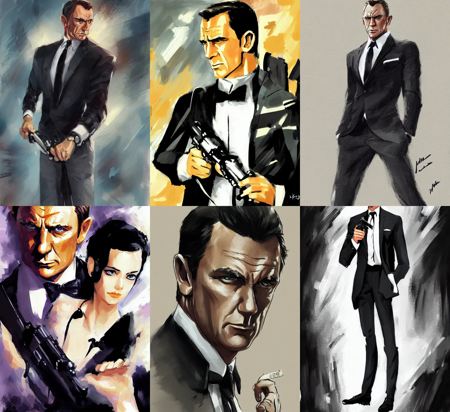 Prompt: James Bond, in the style of Krenz Cushart