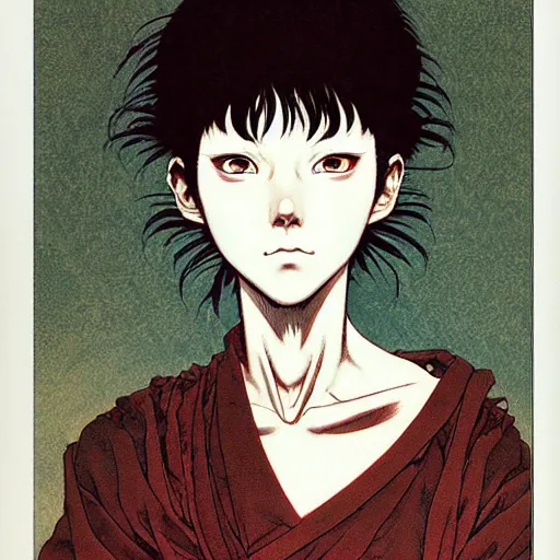 Image similar to prompt : mysterious portrait painted in miyazaki color style drawn by katsuhiro otomo and takato yamamoto, inspired by fables, china doll face, smooth face feature, intricate oil painting, high detail, sharp high detail, manga and anime 2 0 0 0