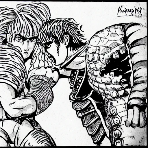 Image similar to Guts and Puck fighting Griffith