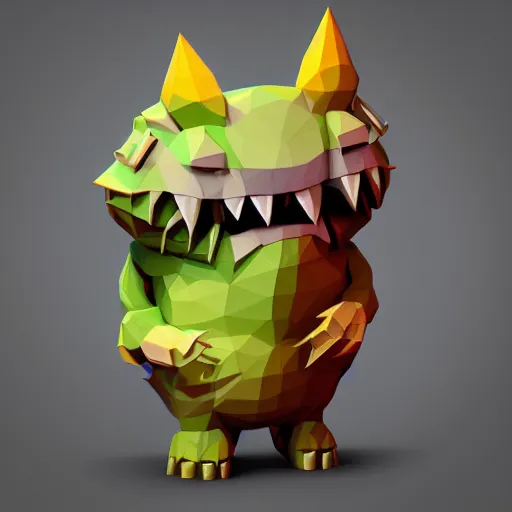 Prompt: cute monster, colourful, enemy of drawves, underground mine, 3d render, low poly, video game, concept character, E3