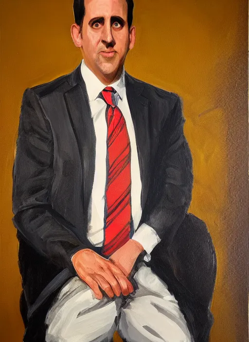 Image similar to portrait painting of michael scott
