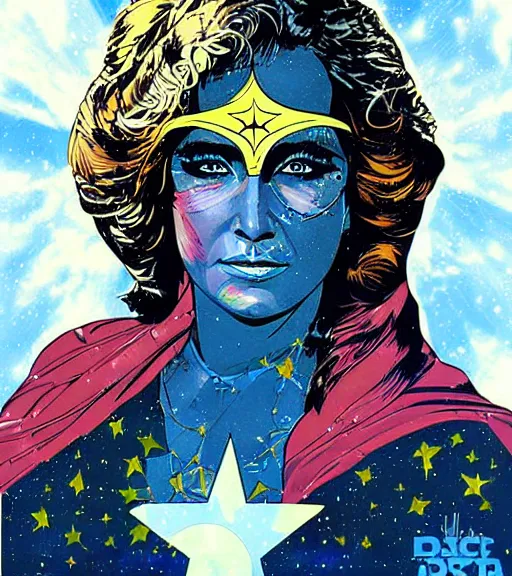 Image similar to portrait of young Tanya Tucker as a female space priestess, by DC comics and Sandra Chevrier