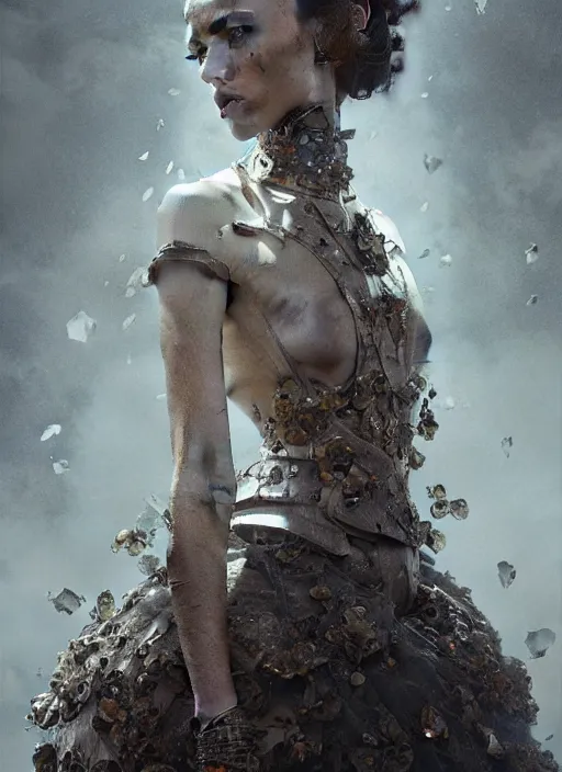 Prompt: alexander mcqueen, photorealistic movie still by michael komarck, greg rutkowski, victo ngai, artgerm, willem claesz heda and j. dickenson