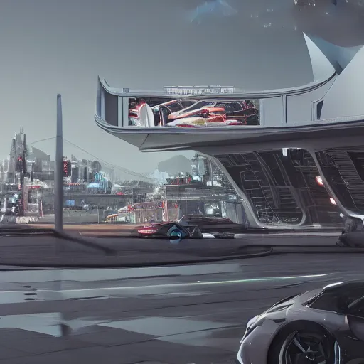 Image similar to sci-fi wall structure and car on the coronation of napoleon painting and digital billboard in the middle, unreal engine 5, keyshot, octane, artstation trending, ultra high detail, ultra realistic, cinematic, 8k, 16k, in style of zaha hadid, in plastic, dark, tilt shift,