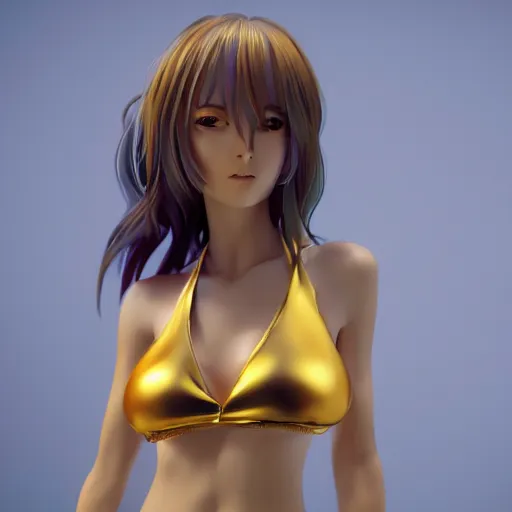 Image similar to anime girl in bikiniportrait of anatomy gold statue reflect chrome, 8 k uhd, unreal engine, octane render in the artstyle of finnian macmanus, john park and greg rutkowski