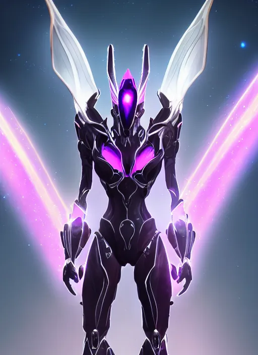 Image similar to cinematic close shot, galactic sized goddess, proportional stunning beautiful hot female warframe, sleek mecha female dragon head, metal ears, led purple eyes, smooth fuschia skin, sleek silver armor, floating in space, holding a galaxy, epic proportions, epic size, epic scale, furry art, dragon art, giantess art, warframe fanart, furaffinity, octane