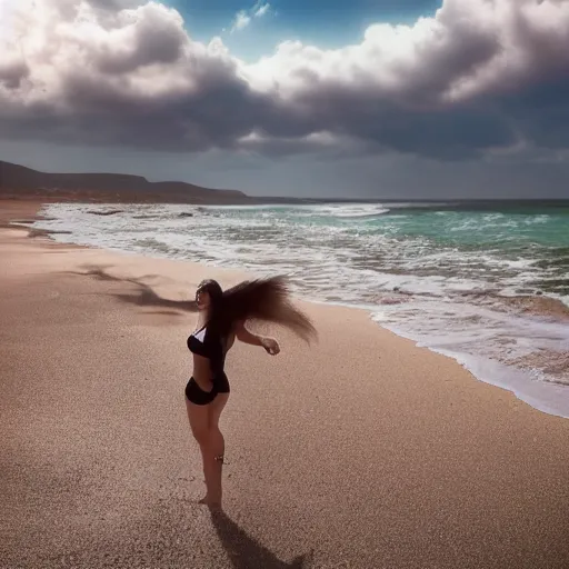 Prompt: a photo of tifa at the beach, hyperrealistic