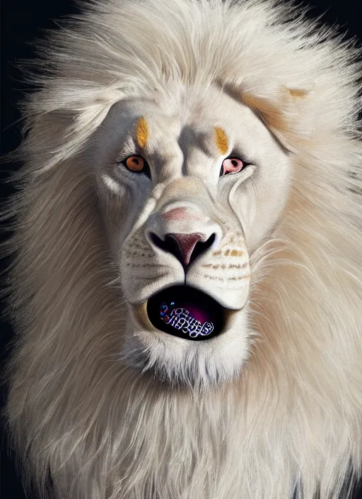 Image similar to an anthropomorphic beautiful male furry anthro albino lion portrait blowing bubbles wearing stripes robe, curly hair, fine art, award winning, intricate, elegant, sharp focus, octane render, hyperrealistic, cinematic lighting, highly detailed, digital painting, 8 k concept art, art by jamie hewlett and z. w. gu, masterpiece, trending on artstation, 8 k