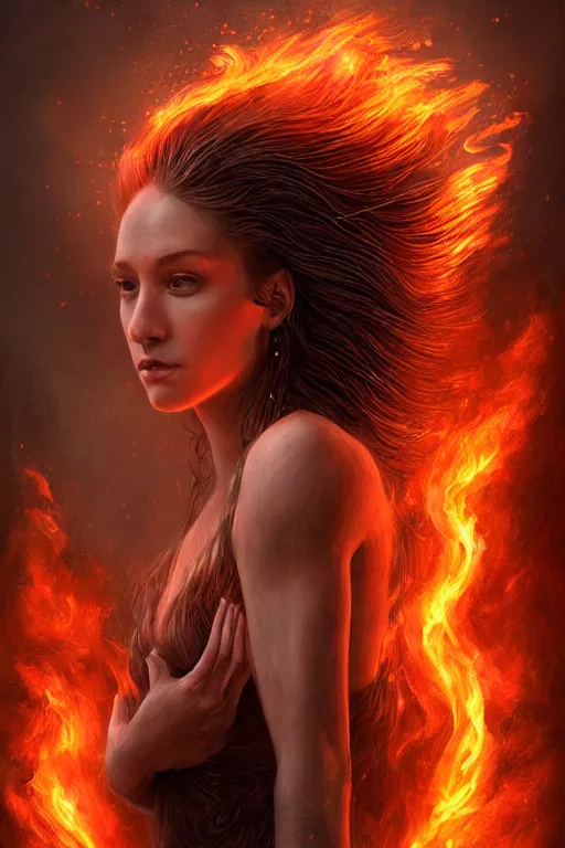 Image similar to majestic and regal portrait of a beautiful young female fire cat girl!, intricate, epic, elegant, menacing, fantasy, highly detailed, digital painting, hard focus, beautiful volumetric lighting, epic light, ultra detailed, souls, smoke, by leesha hannigan, ross tran, thierry doizon, kai carpenter, ignacio fernandez rios