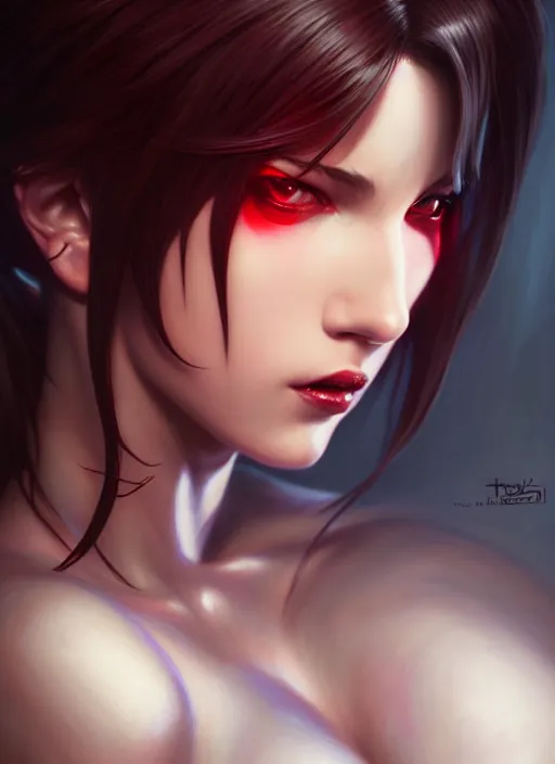 Prompt: glamorous tifa lockheart , very detailed face, studio lighting, portrait by Magali Villeneuve and Steve Argyle,Livia Prima,Mucha,fantasy art,beautiful,artstation,trending on artstation,alluring,masterpiece