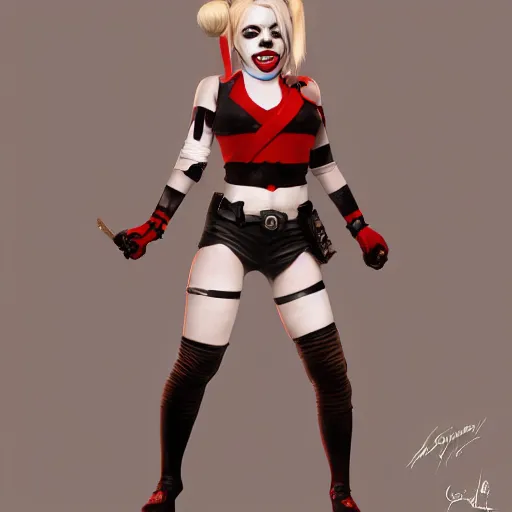 Image similar to detailed photograph of jennette mccurdy as harley quinn, 8 k, by greg rutkowski, artgerm, global illumination