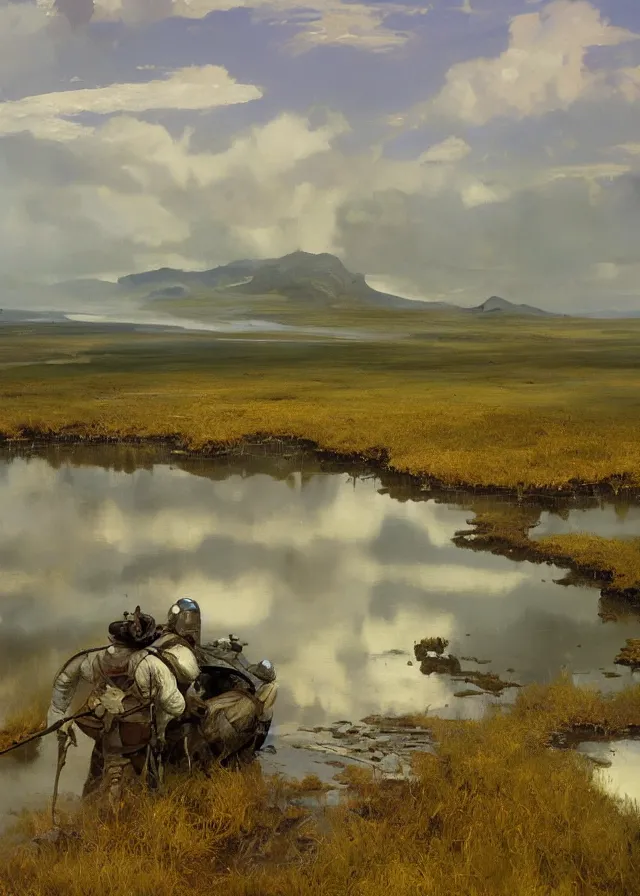 Prompt: a sulfurous bog, extremely detailed oil painting, sargent and leyendecker, savrasov levitan polenov, bruce pennington, tim hildebrandt, digital art, landscape painting, trending on artstation, masterpiece