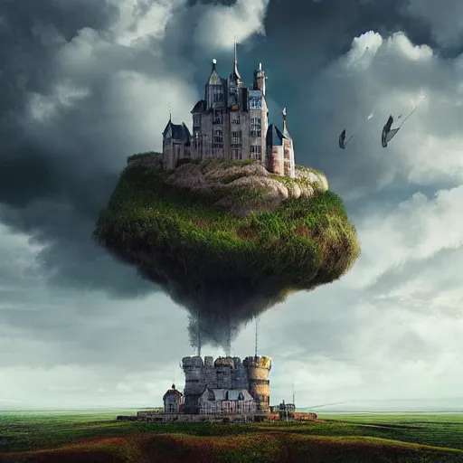 Image similar to a castle in the sky, digital art by erik johansson, 8 k resolution, hyper detailed, sharp focus