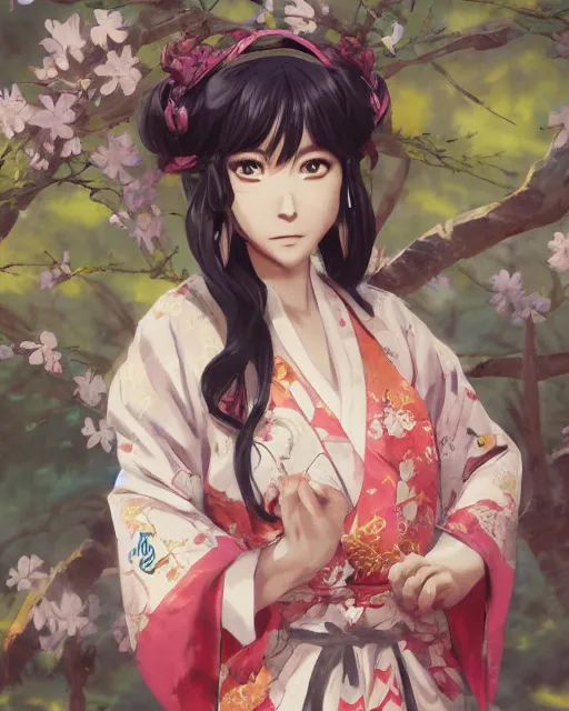 Image similar to An anime portrait of Ssunbiki as a beautiful woman wearing a kimono from Skyrim, by Stanley Artgerm Lau, WLOP, Rossdraws, James Jean, Andrei Riabovitchev, Marc Simonetti, and Sakimichan, trending on artstation, impressionist painting