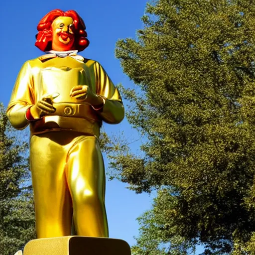 Prompt: A golden statue of Ronald McDonald