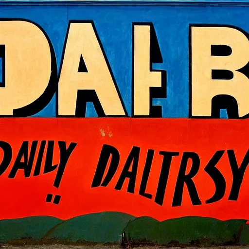 Prompt: the word daily!!!!!!!!!!!!!!!!!!!!!!!! depicted in a socialist realist mural