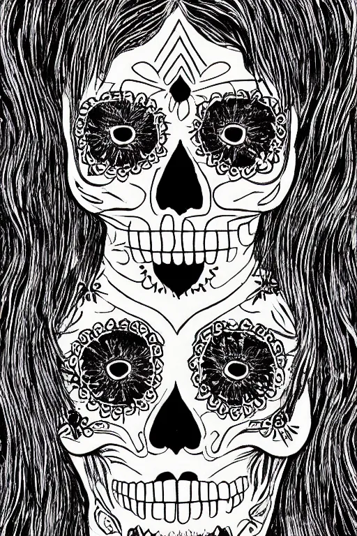 Prompt: Illustration of a sugar skull day of the dead girl, art by ryoji ikeda